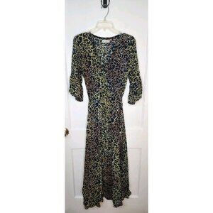 One Size Tiare Hawaii Abstract Print Rayon Dress Bell Sleeve Slit